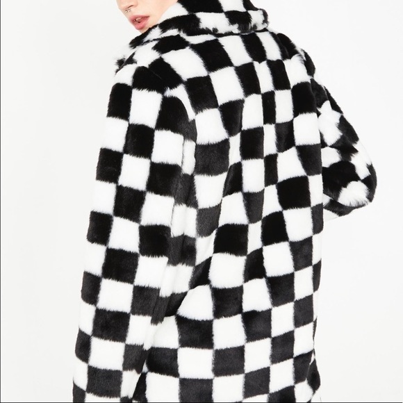 Current Mood checkerboard faux fur jacket - Picture 2 of 10